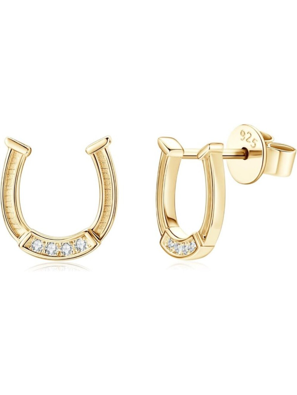 Moissanite Lucky Horseshoe Earrings in 925 Sterling Silver - Elegant & Sparkling